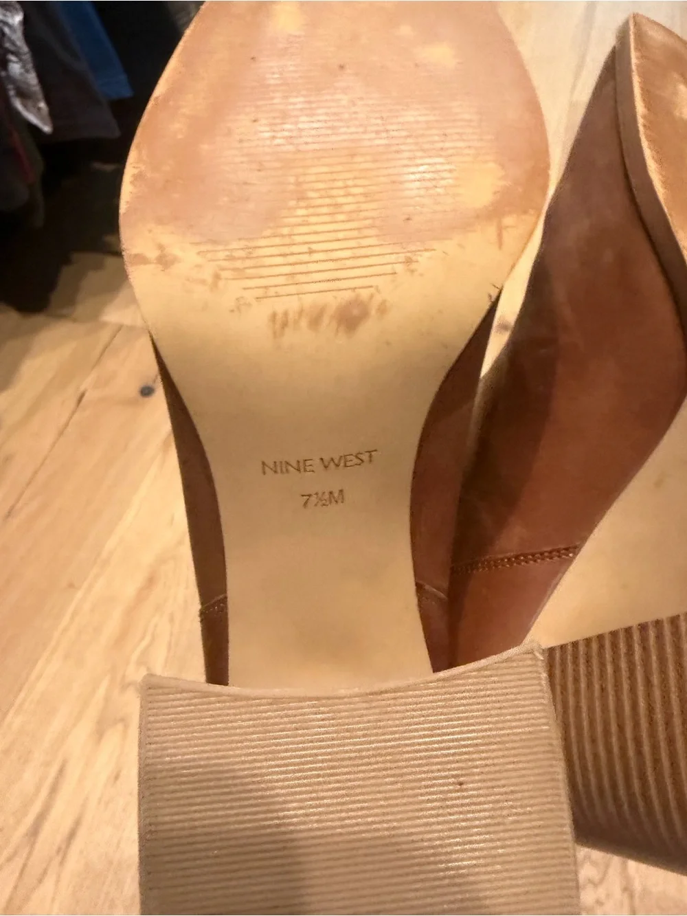 Nine West Brown Leather Block Heel Booties
